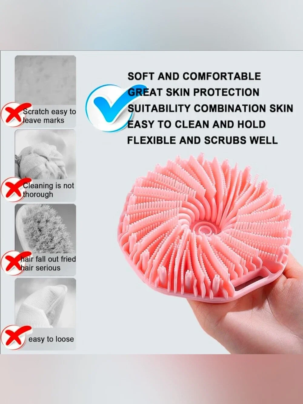 2-Pack Silicone Body Scrubbers Pink + Black